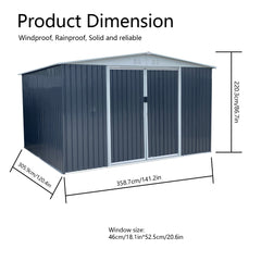 Metal 12x10FT (3.6 x 3m) Garden Shed – Grey - Modern Outdoor Storage for Tools & Equipment + FREE Solar Light