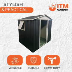 6×5FT Apex Roof Metal Garden Shed with Windows & Shelves – Compact & Weatherproof