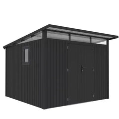 Metal Shed Heavy Duty With Slanted-(9.5ft x 10.3ft/2.9 x 3.1m ) - Grey with Natural Daylight Gap + FREE Solar Light