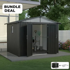Complete Metal Shed with Windows & Flooring Bundle - Premium (10ft x 7.6ft/3 x 2.3m ) + FREE Solar Light