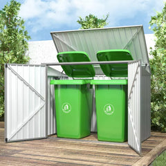 Metal Wheelie Bin Storage – 2 Bay – Durable and Spacious with Hydraulic Arms for Easy Access - Aluminium Grey