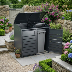 Premium 2-Bay Curved Metal Bin Store | Weatherproof Wheelie Bin Shelter |