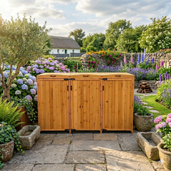 Deluxe Wheelie Bin Storage with Hydraulic Arms – 3 Bay - Natural Golden Oak