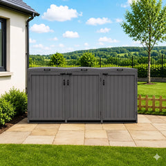 Deluxe Wheelie Bin Storage with Hydraulic Arms – 3 Bay - Grey