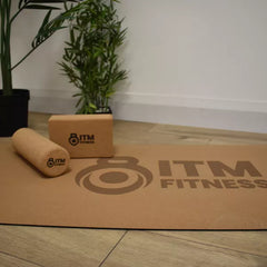 ITM FITNESS 3-in-1 Eco Cork Yoga & Pilates Bundle | Mat, Brick, and Massage Roller Set