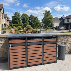 Wheelie Bin Shelter Premium - 3 Bay - Wood Effect Metal Slats - Horizontal Slats
