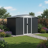 Metal 12x10FT (3.6 x 3m) Garden Shed – Grey - Modern Outdoor Storage for Tools & Equipment + FREE Solar Light