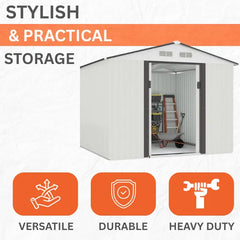Metal 8x10FT (2.4 x 3m) Garden Shed - Grey - 0.25mm Standard Steel Panels + FREE Solar Light