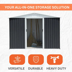 Metal 12x10FT (3.6 x 3m) Garden Shed – Grey - Modern Outdoor Storage for Tools & Equipment + FREE Solar Light