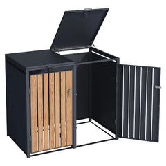 Wheelie Bin Shelter Premium - 2 Bay - Wood Effect Slats
