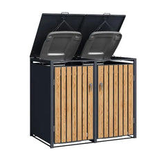 Wheelie Bin Shelter Premium - 2 Bay - Wood Effect Slats