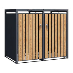 Wheelie Bin Shelter Premium - 2 Bay - Wood Effect Slats