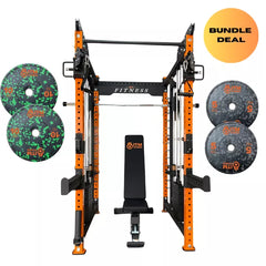 Multifunctional Power Rack & Adjustable Weight Bench Bundle with Plates, & Extra Attachments