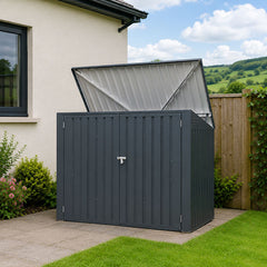 Metal Wheelie Bin Storage - 2 Bay - Durable and Spacious with Hydraulic Arms for Easy Access - Cold Grey - Slight Damage