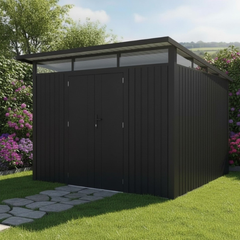 Metal Shed Heavy Duty With Slanted-(9.5ft x 10.3ft/2.9 x 3.1m ) - Grey with Natural Daylight Gap + FREE Solar Light