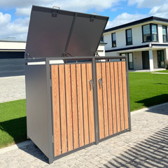 Wheelie Bin Shelter Premium - 2 Bay - Wood Effect Slats