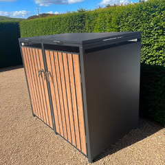 Wheelie Bin Shelter Premium - 2 Bay - Wood Effect Slats