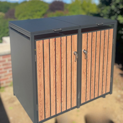Wheelie Bin Shelter Premium - 2 Bay - Wood Effect Slats