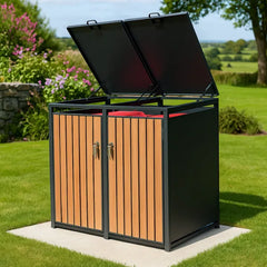 Wheelie Bin Shelter Premium - 2 Bay - Wood Effect Slats