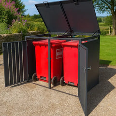 Wheelie Bin Shelter Premium - 2 Bay - Wood Effect Slats