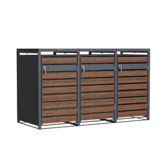 Wheelie Bin Shelter Premium - 3 Bay - Wood Effect Metal Slats - Horizontal Slats