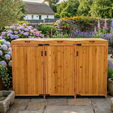 Deluxe Wheelie Bin Storage with Hydraulic Arms – 3 Bay - Natural Golden Oak