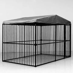 Covered Steel Bar Dog Run - 4m x 3m x 2.36m - 13ft x 10ft x 7.6ft Roof Peak