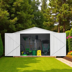 12×19FT (3.6 x 5.8m) Metal Storage Shed – Durable Outdoor Shed -0.35mm Thick Steel Panels + FREE Solar Light