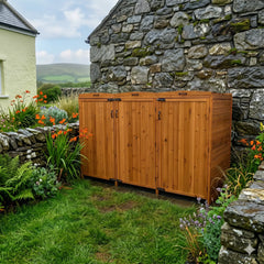 Deluxe Wheelie Bin Storage with Hydraulic Arms – 3 Bay - Honey Brown