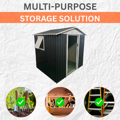 6×5FT Apex Roof Metal Garden Shed with Windows & Shelves – Compact & Weatherproof