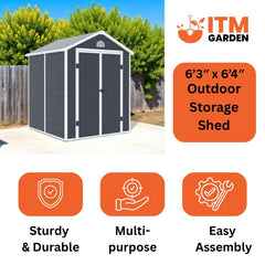Plastic Garden Shed – 6.3FT x 6.4FT (1.9 x 1.2m) - Solid Outdoor Storage Shed