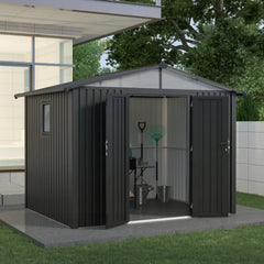Complete Metal Shed Bundle – Slanted Roof Shed (9.5ft x 10.3ft/2.9 x 3.1m ) + Heavy-Duty Aluminium Flooring + FREE Solar Light