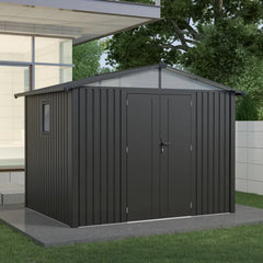 Complete Metal Shed Bundle – Slanted Roof Shed (9.5ft x 10.3ft/2.9 x 3.1m ) + Heavy-Duty Aluminium Flooring + FREE Solar Light