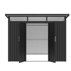 Complete Metal Shed Bundle – Slanted Roof Shed (9.5ft x 10.3ft/2.9 x 3.1m ) + Heavy-Duty Aluminium Flooring + FREE Solar Light