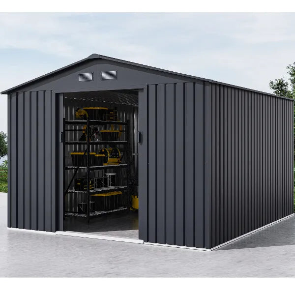 Apex Roof Metal Garden Shed - 9x10FT (2.7 x 3m)+ FREE Solar Light