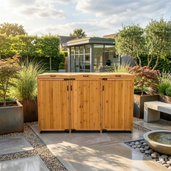 Deluxe Wheelie Bin Storage with Hydraulic Arms – 3 Bay - Natural Golden Oak