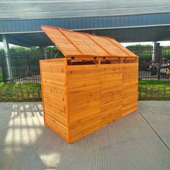 Deluxe Wheelie Bin Storage with Hydraulic Arms – 3 Bay - Natural Golden Oak