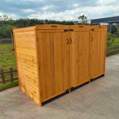 Deluxe Wheelie Bin Storage with Hydraulic Arms – 3 Bay - Honey Brown