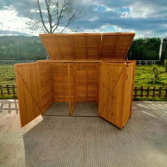 Deluxe Wheelie Bin Storage with Hydraulic Arms – 3 Bay - Honey Brown