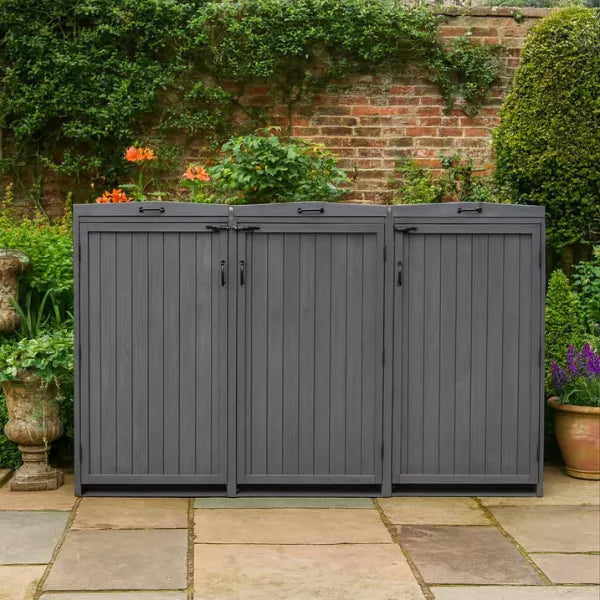 Deluxe Wheelie Bin Storage with Hydraulic Arms – 3 Bay - Grey