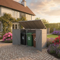 Deluxe Wheelie Bin Storage with Hydraulic Arms – 3 Bay - Grey