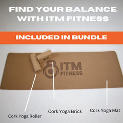 ITM FITNESS 3-in-1 Eco Cork Yoga & Pilates Bundle | Mat, Brick, and Massage Roller Set