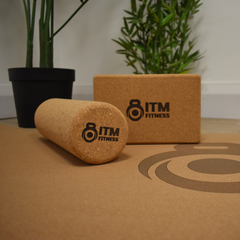 ITM FITNESS 3-in-1 Eco Cork Yoga & Pilates Bundle | Mat, Brick, and Massage Roller Set