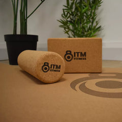 ITM FITNESS 3-in-1 Eco Cork Yoga & Pilates Bundle | Mat, Brick, and Massage Roller Set