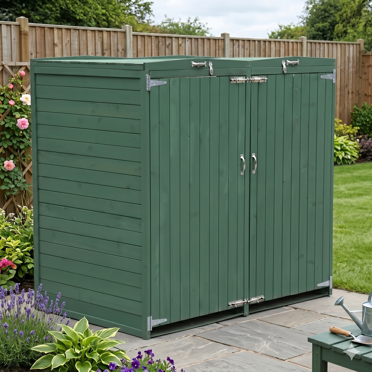 Deluxe Wheelie Bin Storage – 2 Bays - Greens