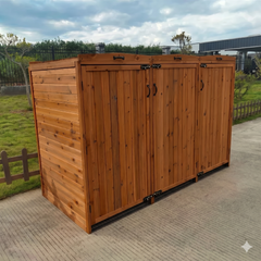 Deluxe Wheelie Bin Storage with Hydraulic Arms – 3 Bay - Honey Brown