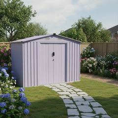 Metal 8x10FT (2.4 x 3m) x Garden Shed - White - Large Outdoor Storage for Tools, Bikes & Equipment + FREE Solar Light