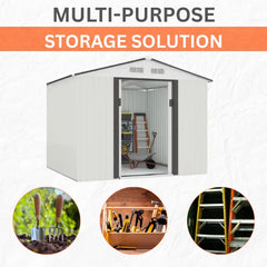 Metal 8x10FT (2.4 x 3m)  Garden Shed - Grey - 0.25mm Standard Steel Panels + FREE Solar Light