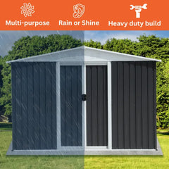 Metal 12x10FT (3.6 x 3m) Garden Shed – Grey -  Modern Outdoor Storage for Tools & Equipment + FREE Solar Light