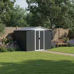 Metal 8x6FT (2.4 x 1.8m)  Garden Shed – 2 Colours Available -  Modern Outdoor Storage for Tools & Equipment + FREE Solar Light